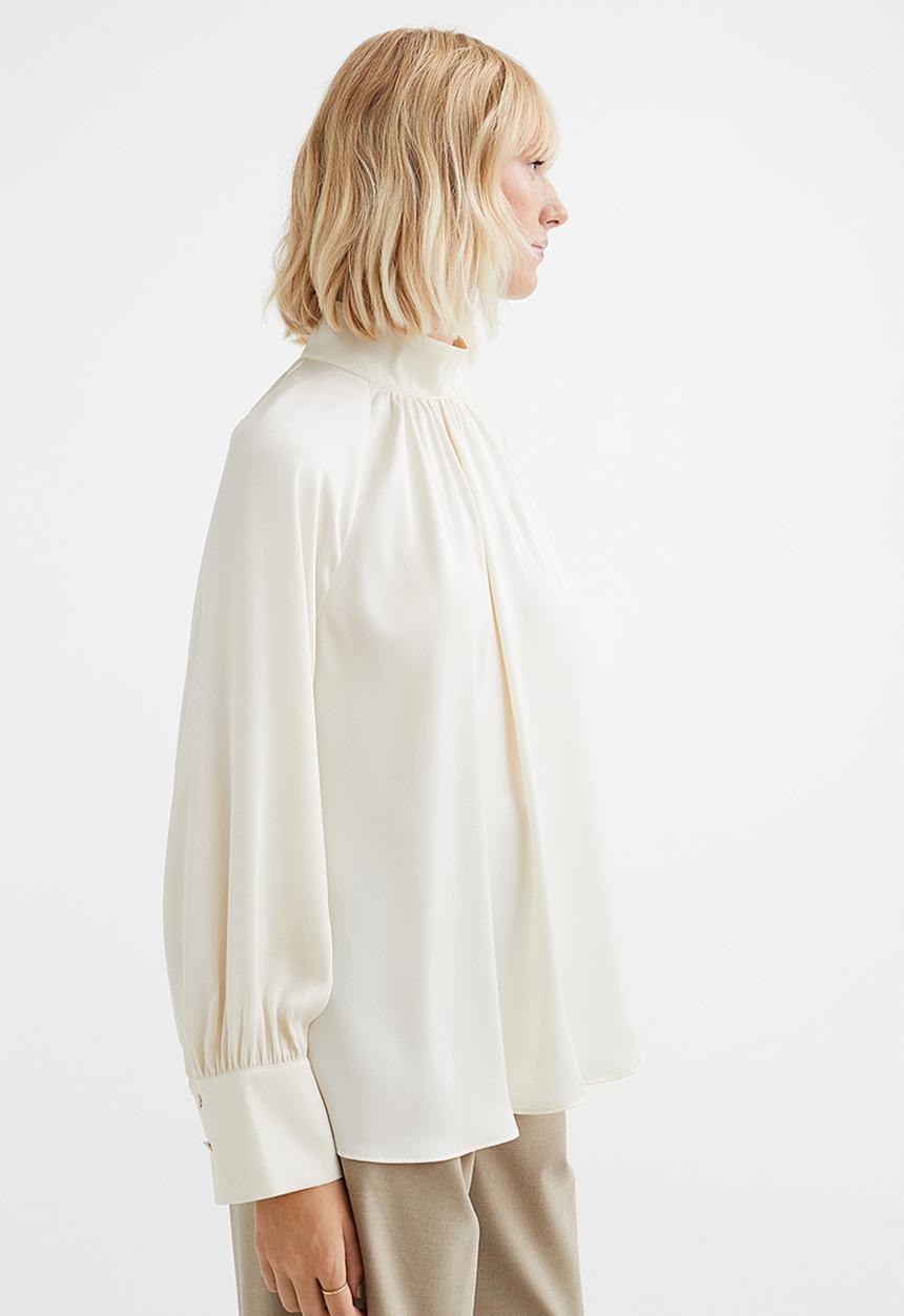 H&M - Balloon-sleeved satin blouse - cream