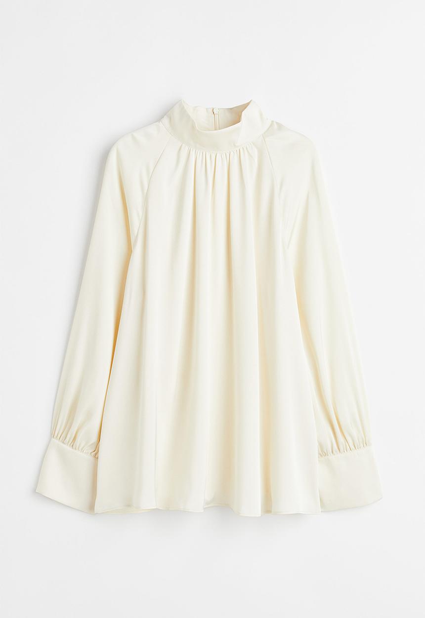 H&M - Balloon-sleeved satin blouse - cream