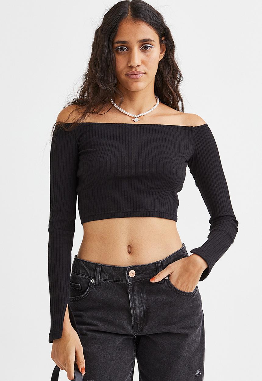 H&M - Fitted off-the-shoulder top - black