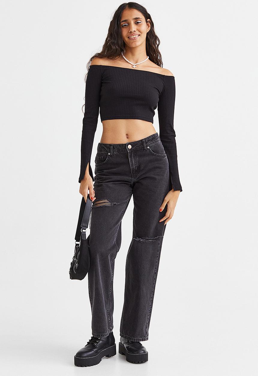 H&M - Fitted off-the-shoulder top - black