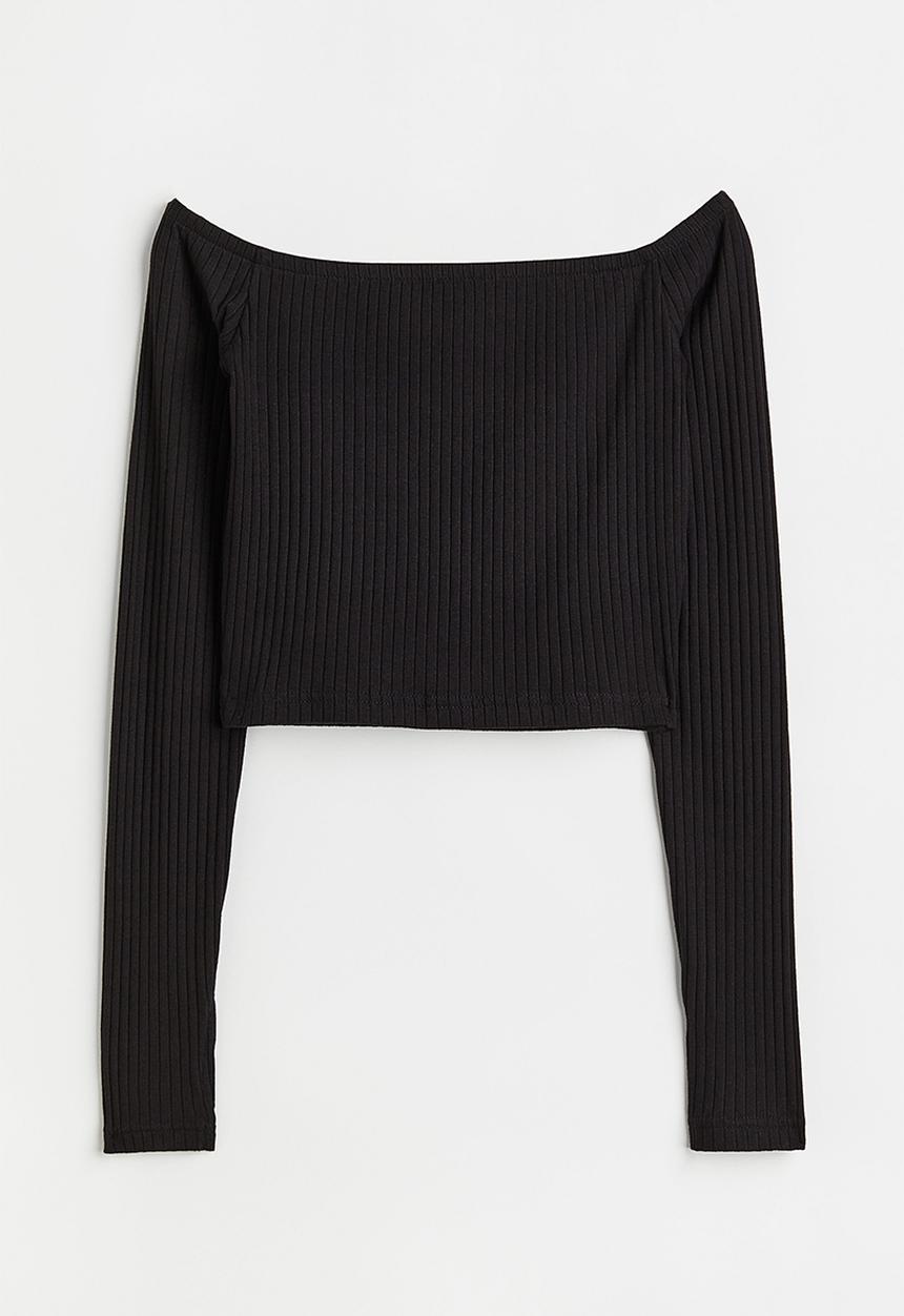 H&M - Fitted off-the-shoulder top - black