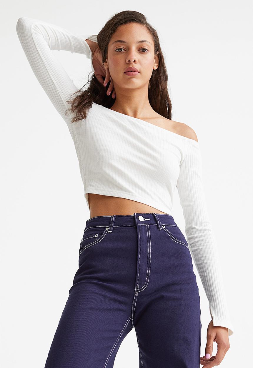 H&M - Fitted off-the-shoulder top - white
