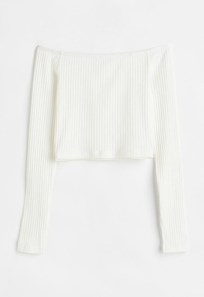 H&M - Fitted off-the-shoulder top - white