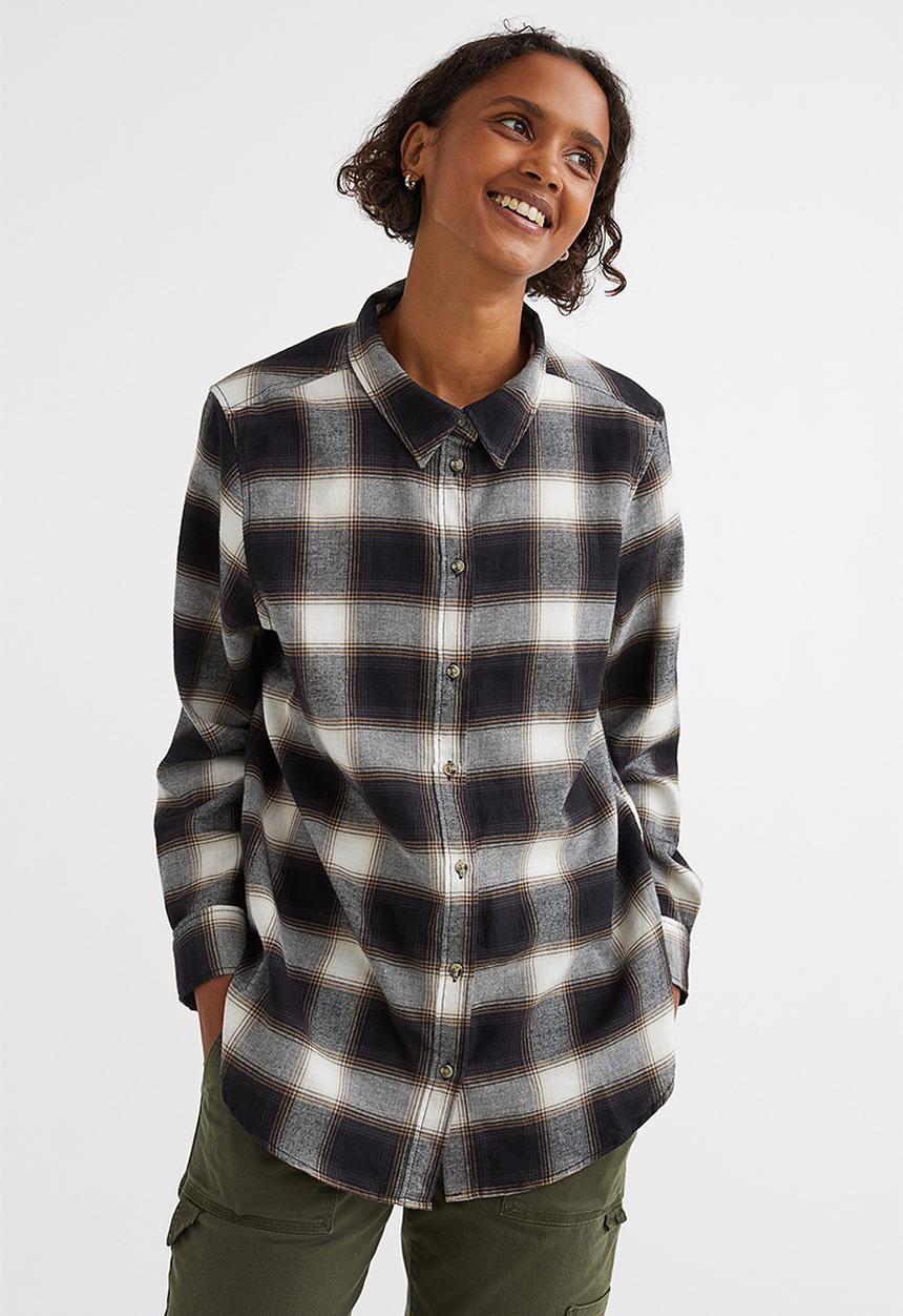 H&M - Cotton flannel shirt - black/checked