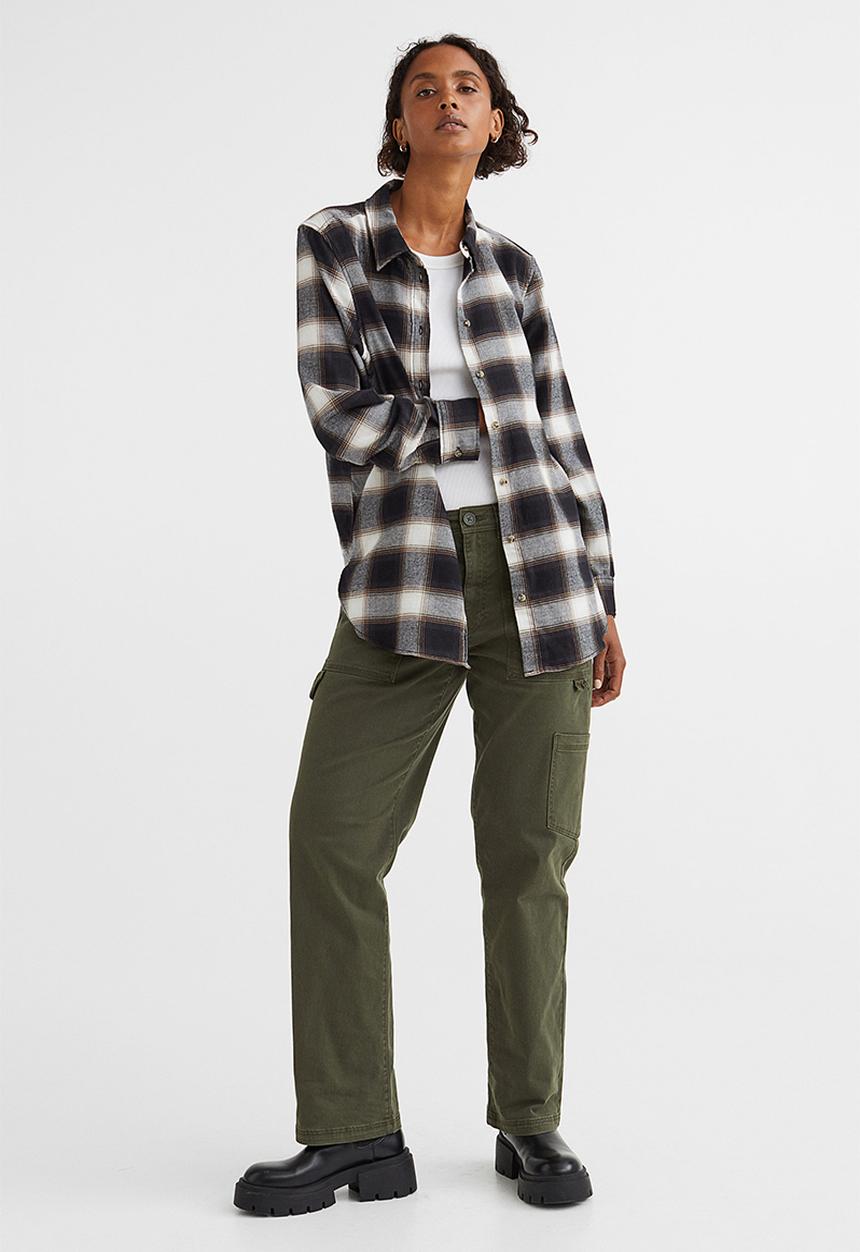 H&M - Cotton flannel shirt - black/checked