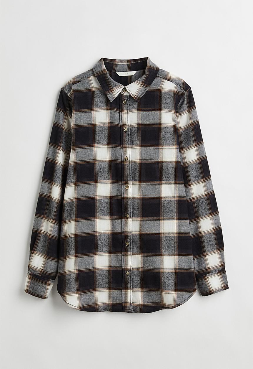 H&M - Cotton flannel shirt - black/checked