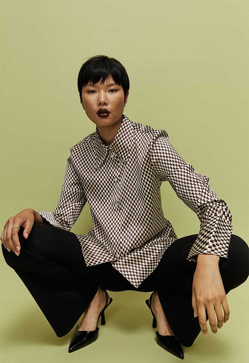 H&M - Satin blouse - natural white/checked