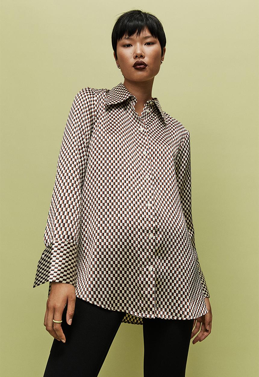 H&M - Satin blouse - natural white/checked