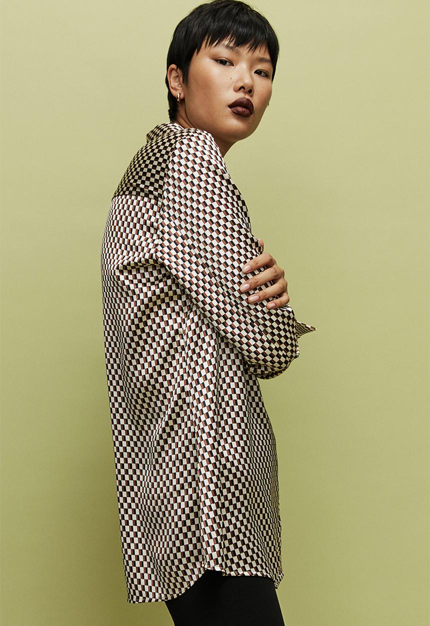 H&M - Satin blouse - natural white/checked