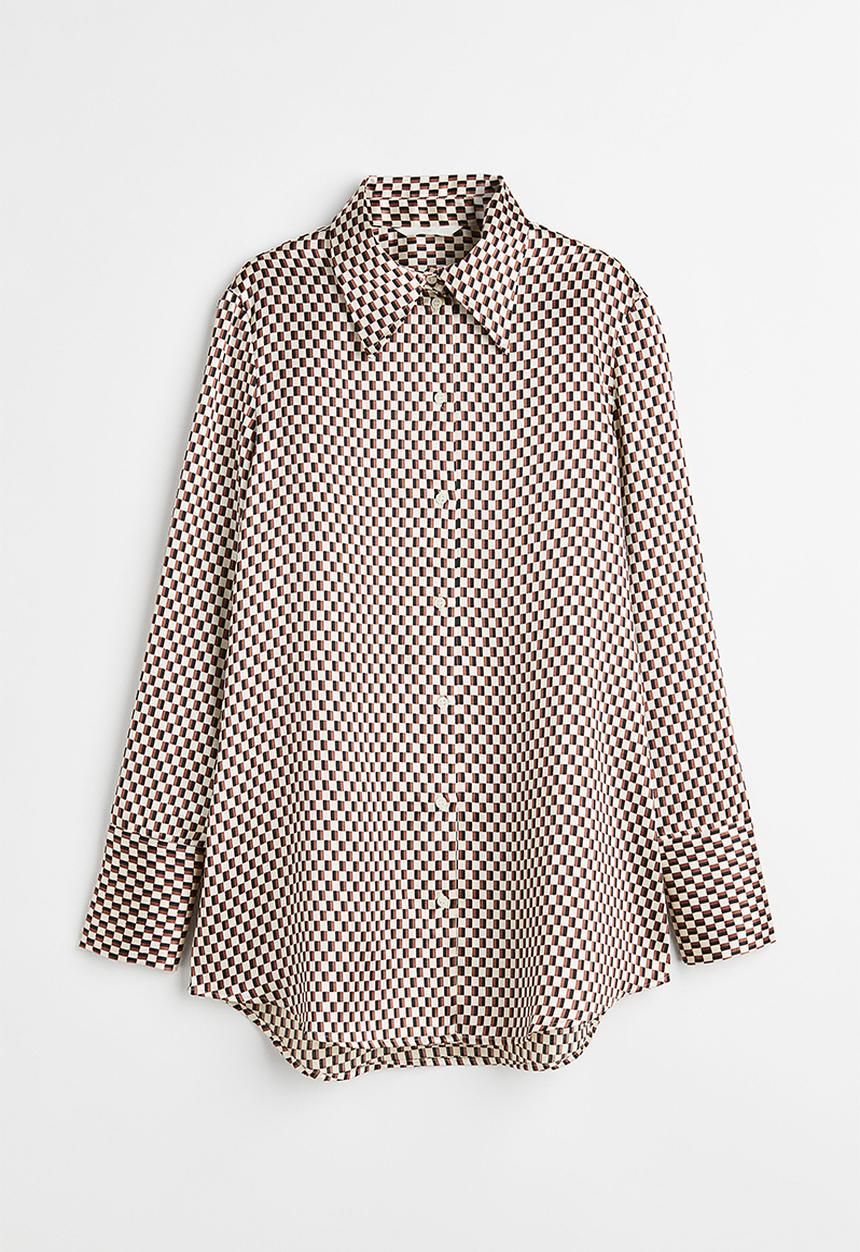 H&M - Satin blouse - natural white/checked