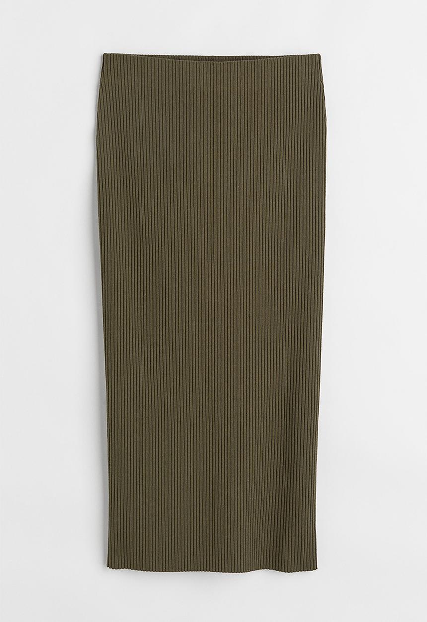H&M - Ribbed skirt - dark khaki green