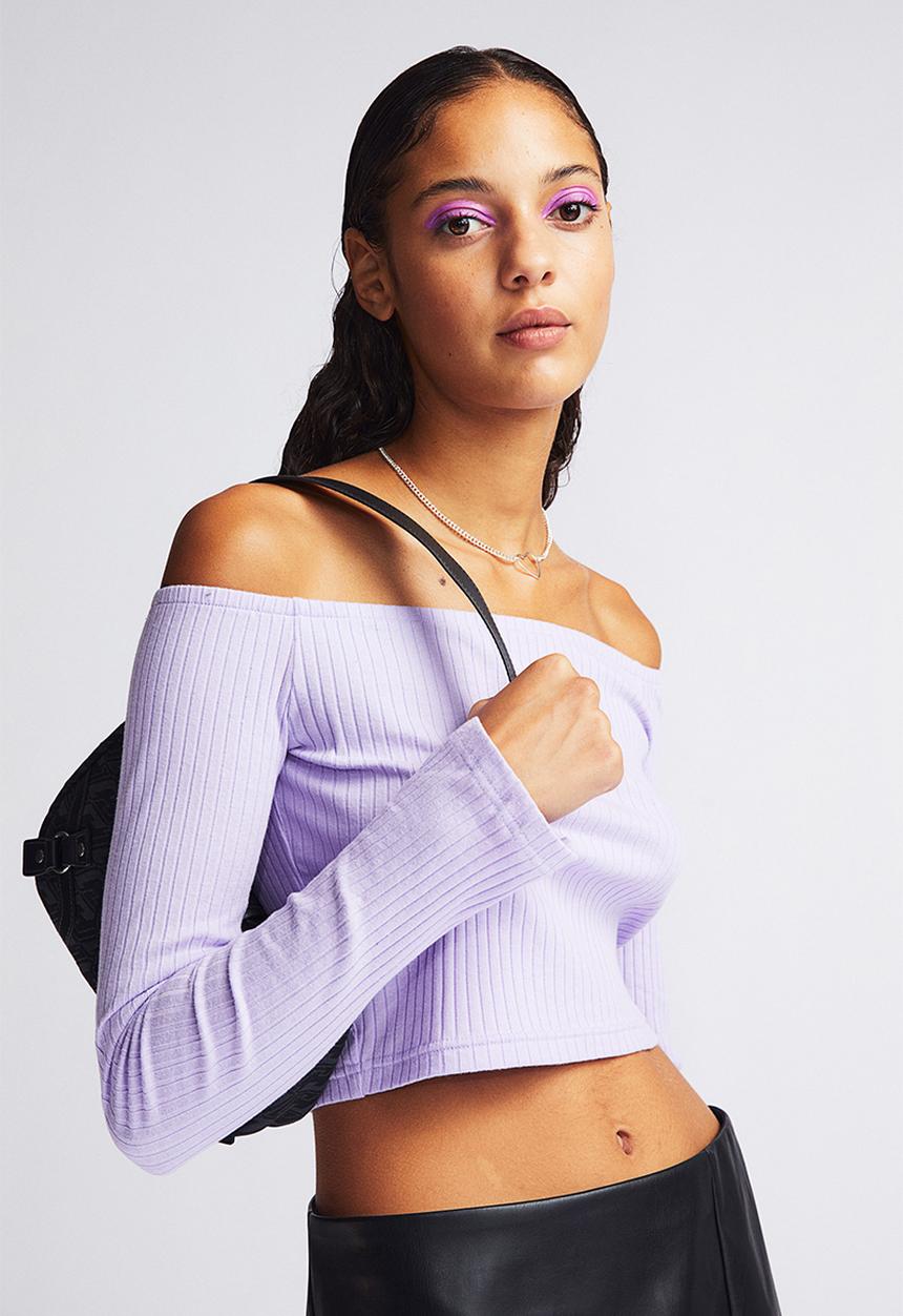 H&M - Fitted off-the-shoulder top - purple