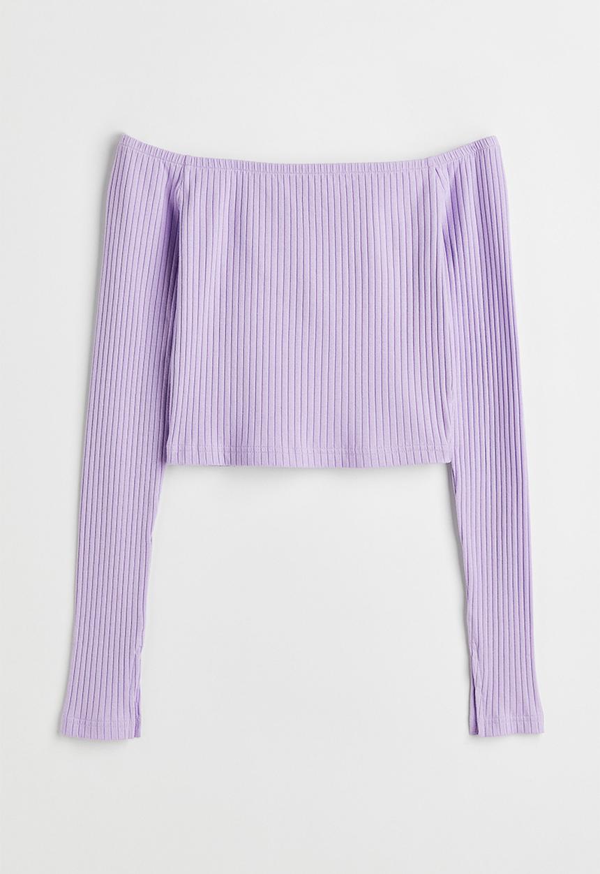 H&M - Fitted off-the-shoulder top - purple