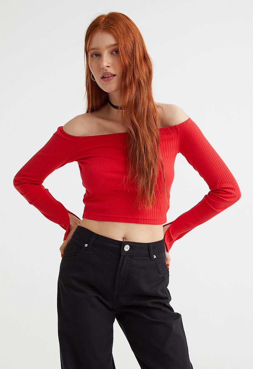 H&M - Fitted off-the-shoulder top - red