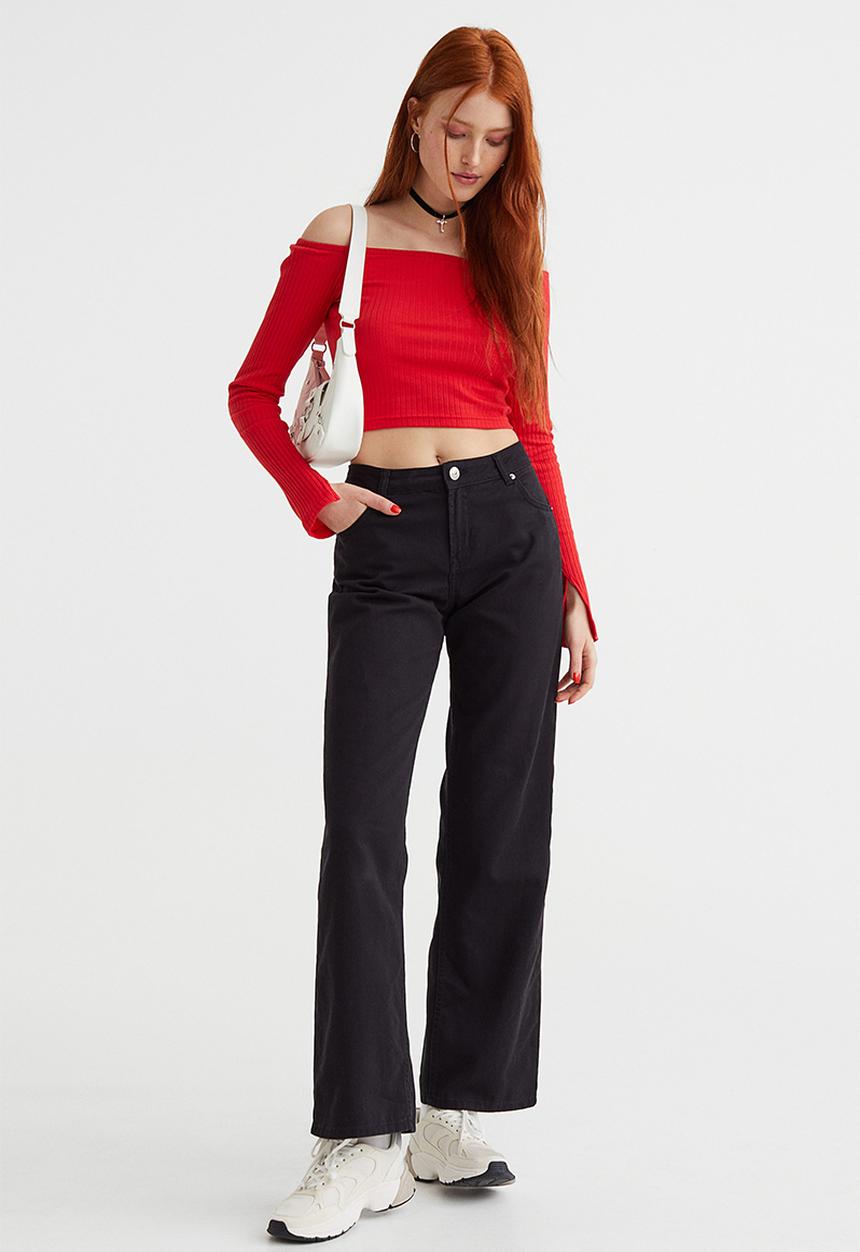H&M - Fitted off-the-shoulder top - red