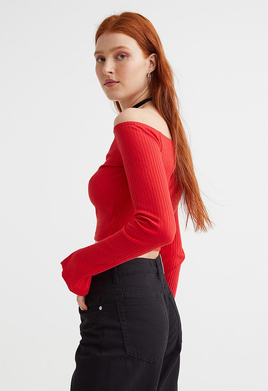 H&M - Fitted off-the-shoulder top - red