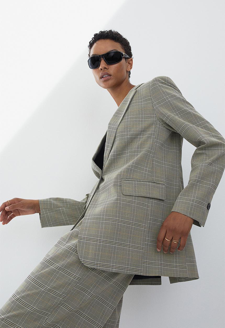 H&M - Single-breasted blazer - dark beige/checked