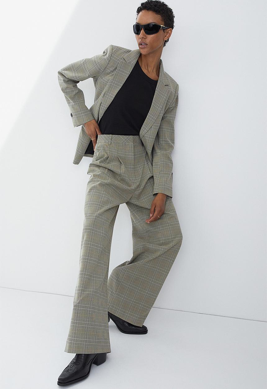 H&M - Single-breasted blazer - dark beige/checked