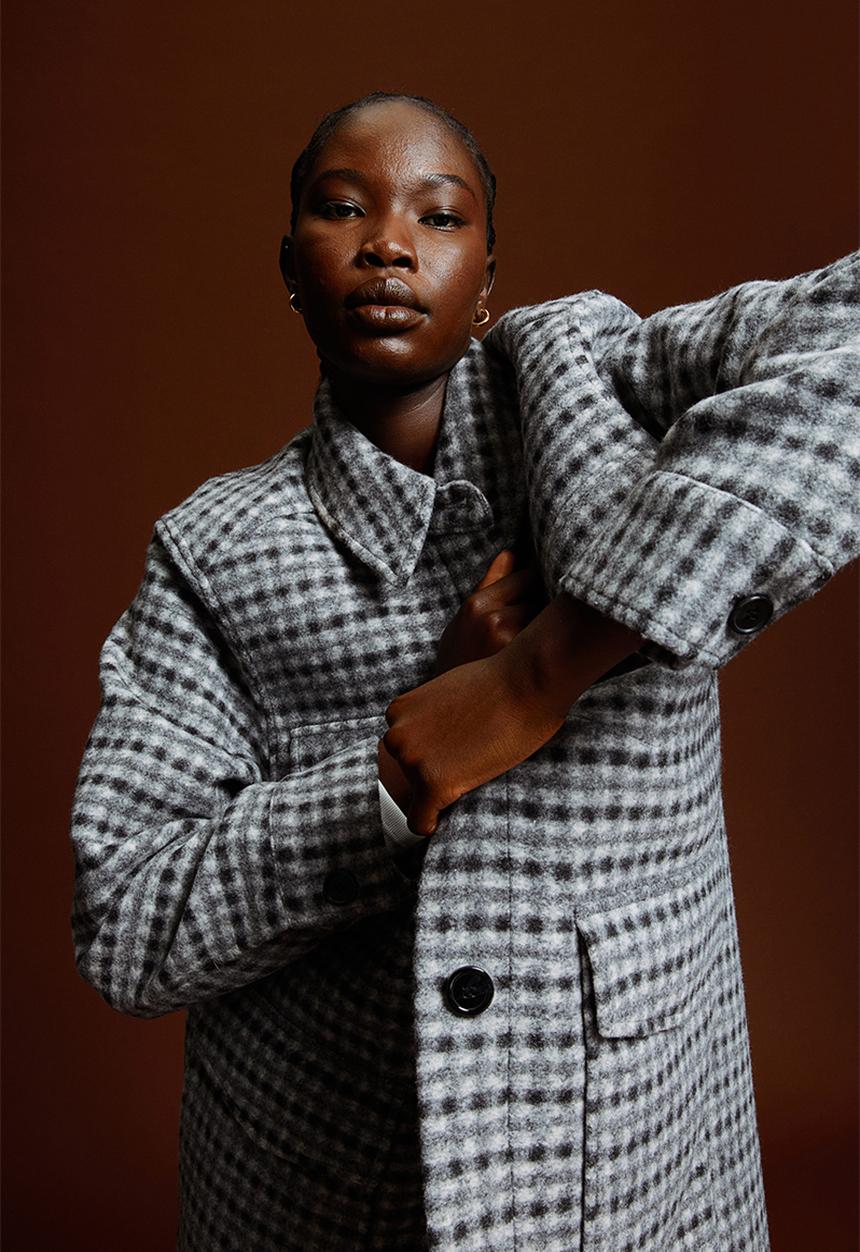 H&M - Long shacket - grey/checked