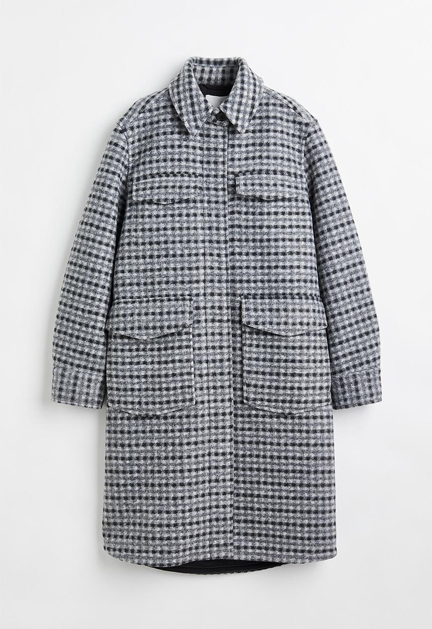 H&M - Long shacket - grey/checked