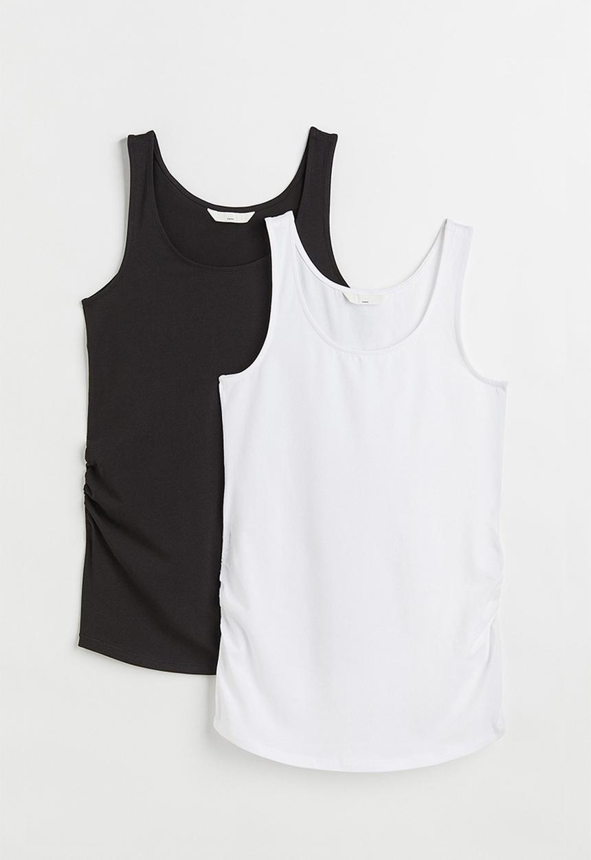 H&M - Mama 2-pack cotton vest tops - white/black