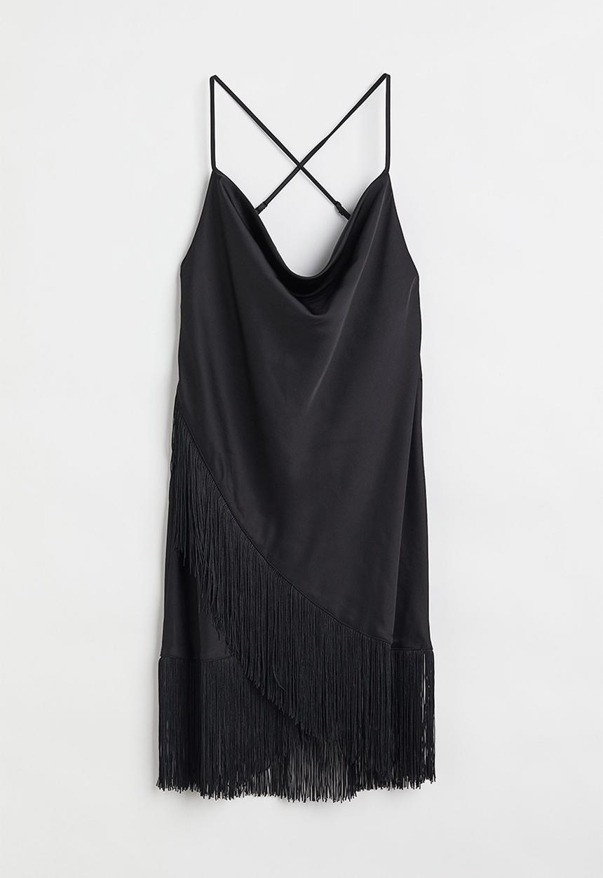 H&M - Fringed satin dress - black