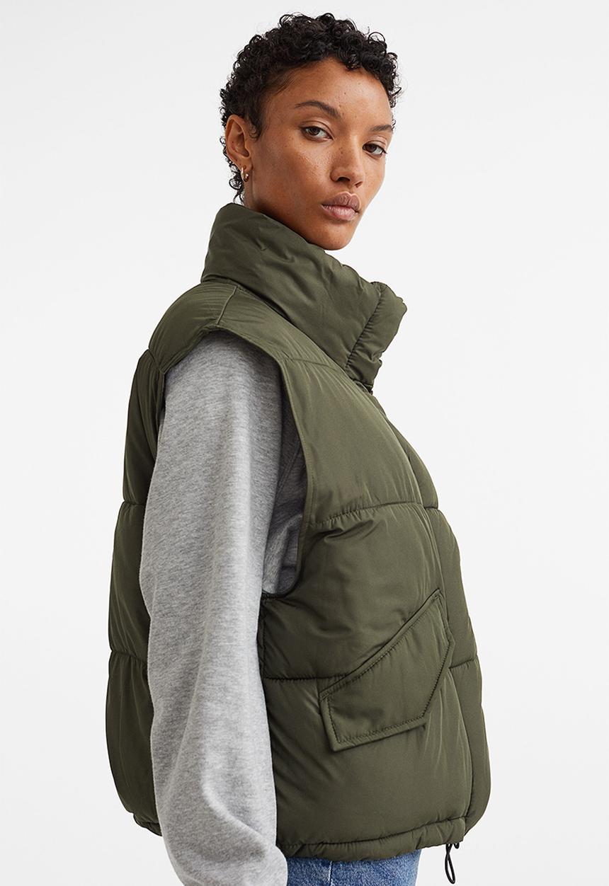 H&M - Stand-up-collar puffer gilet - dark khaki green