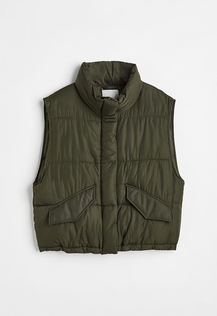 H&M - Stand-up-collar puffer gilet - dark khaki green