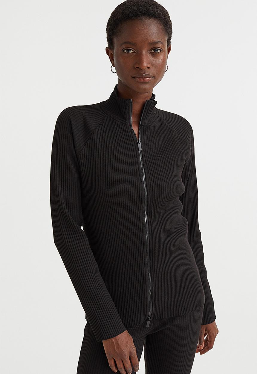 H&M - Zip-through ribbed top - black