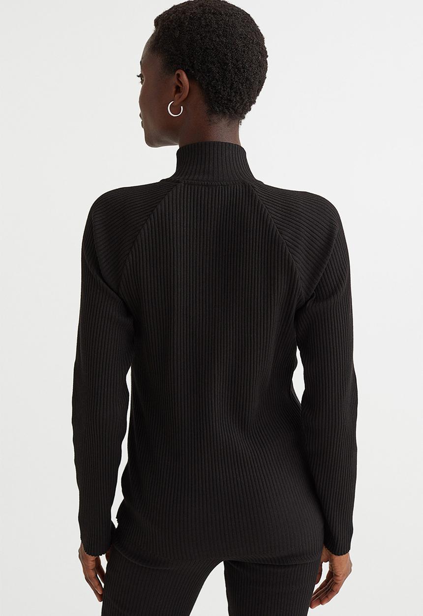 H&M - Zip-through ribbed top - black