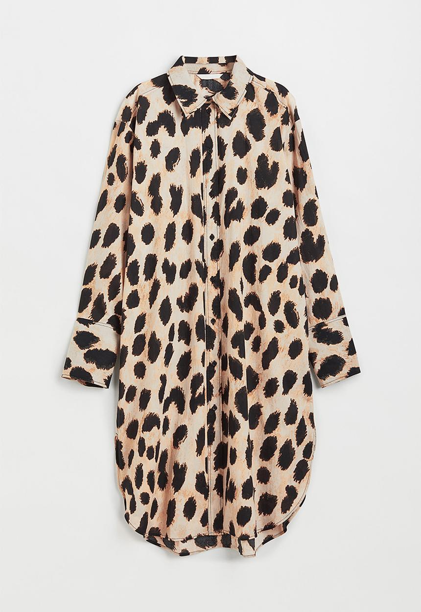 H&M - Oversized shirt dress - light beige/leopard-print