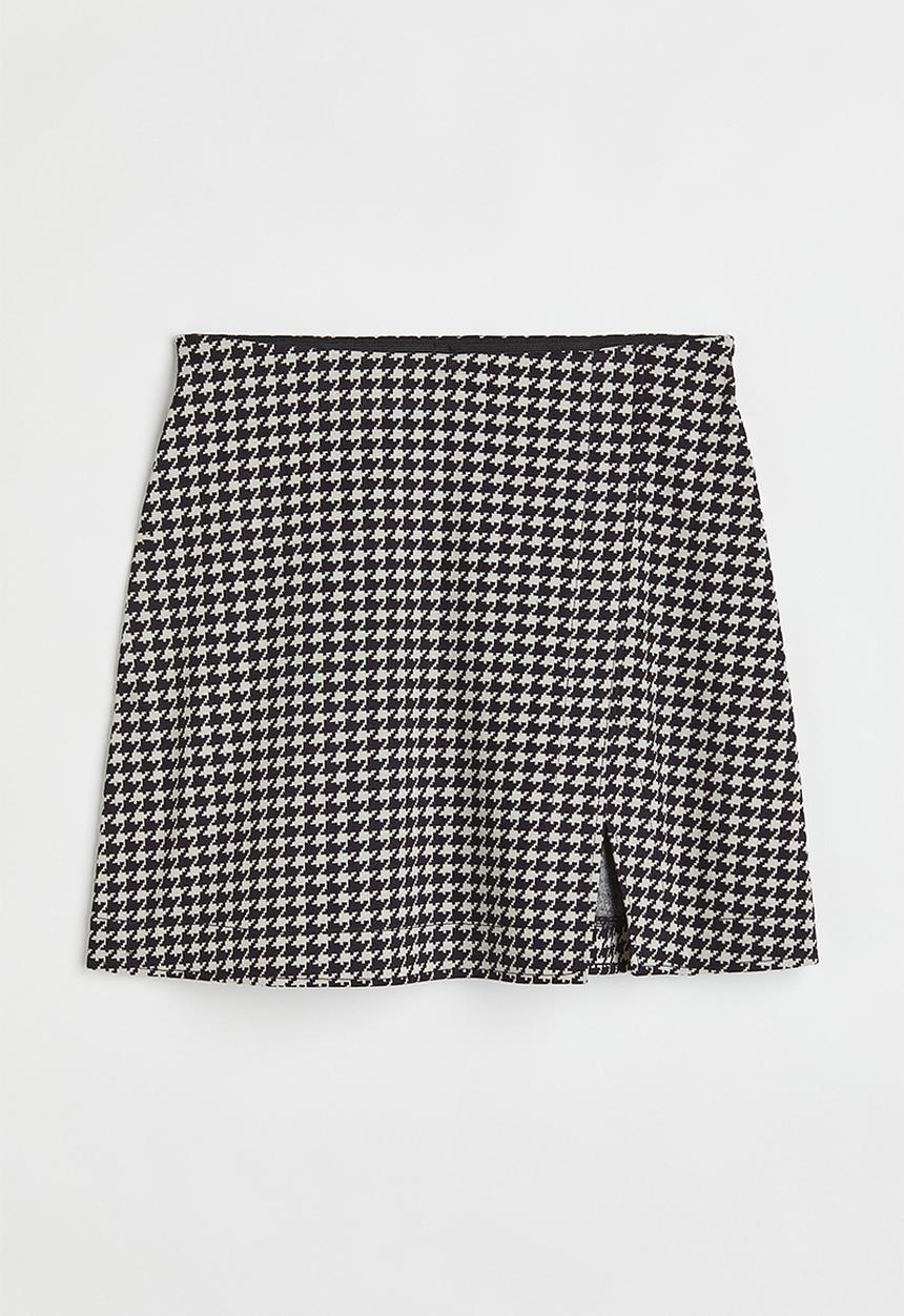 H&M - Short wrapover skirt - black/dogtooth-patterned