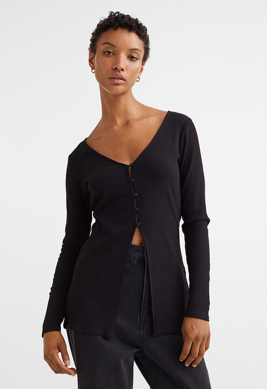 H&M - Ribbed viscose cardigan - black