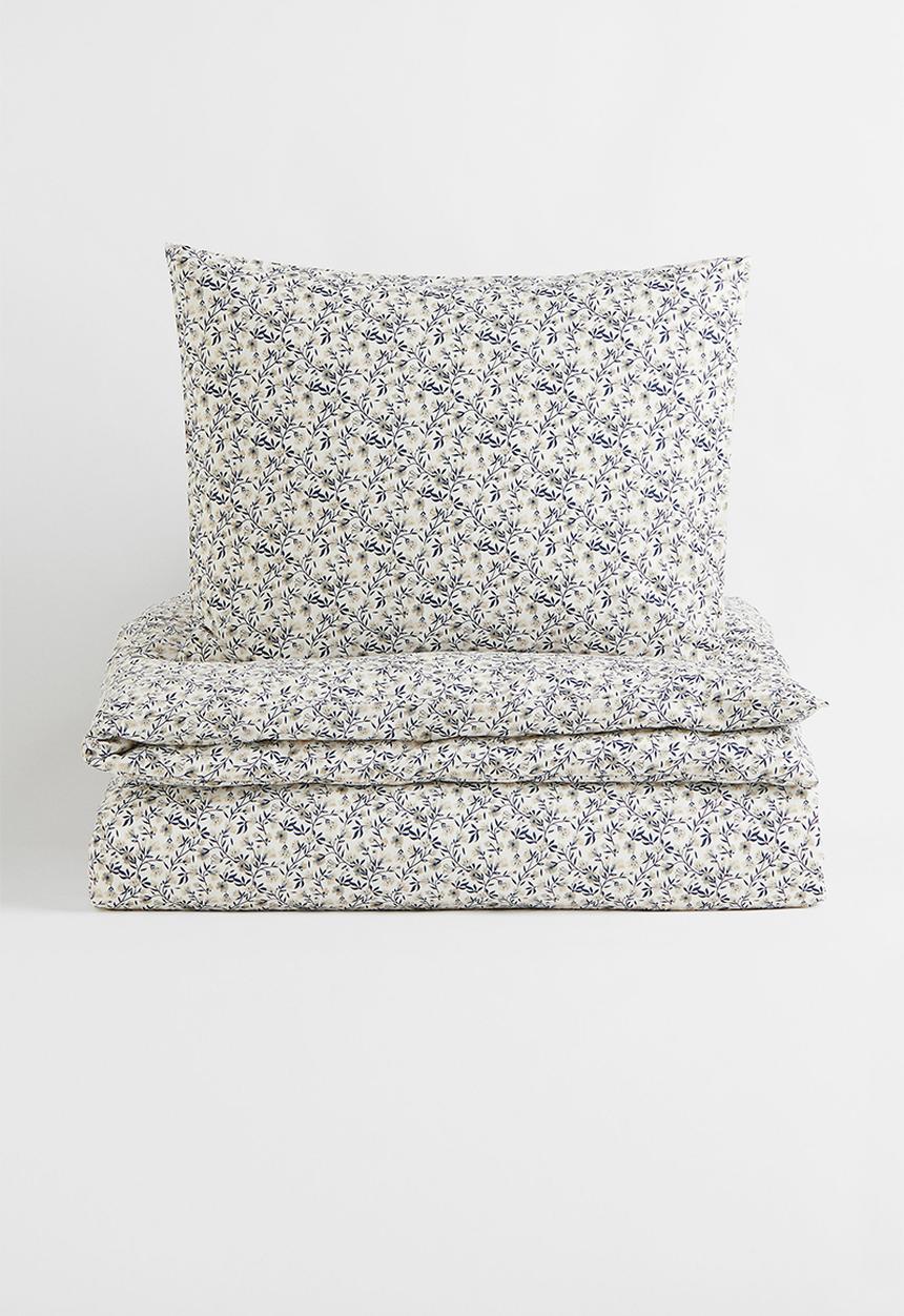 H&M - Cotton single duvet cover set - beige/multi