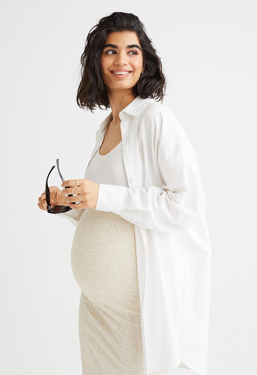 H&M - Mama ribbed jersey skirt - light beige marl