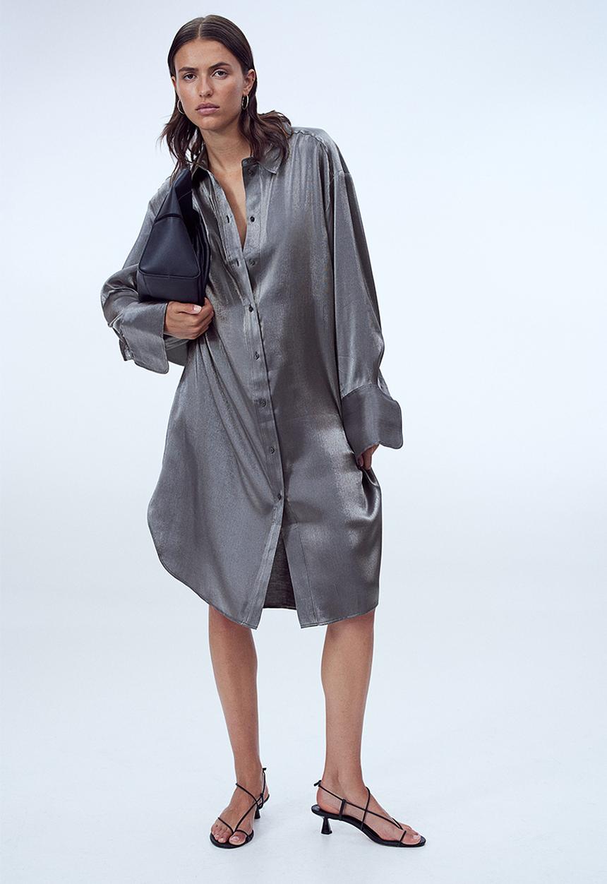 H&M - Oversized shirt dress - silver-coloured