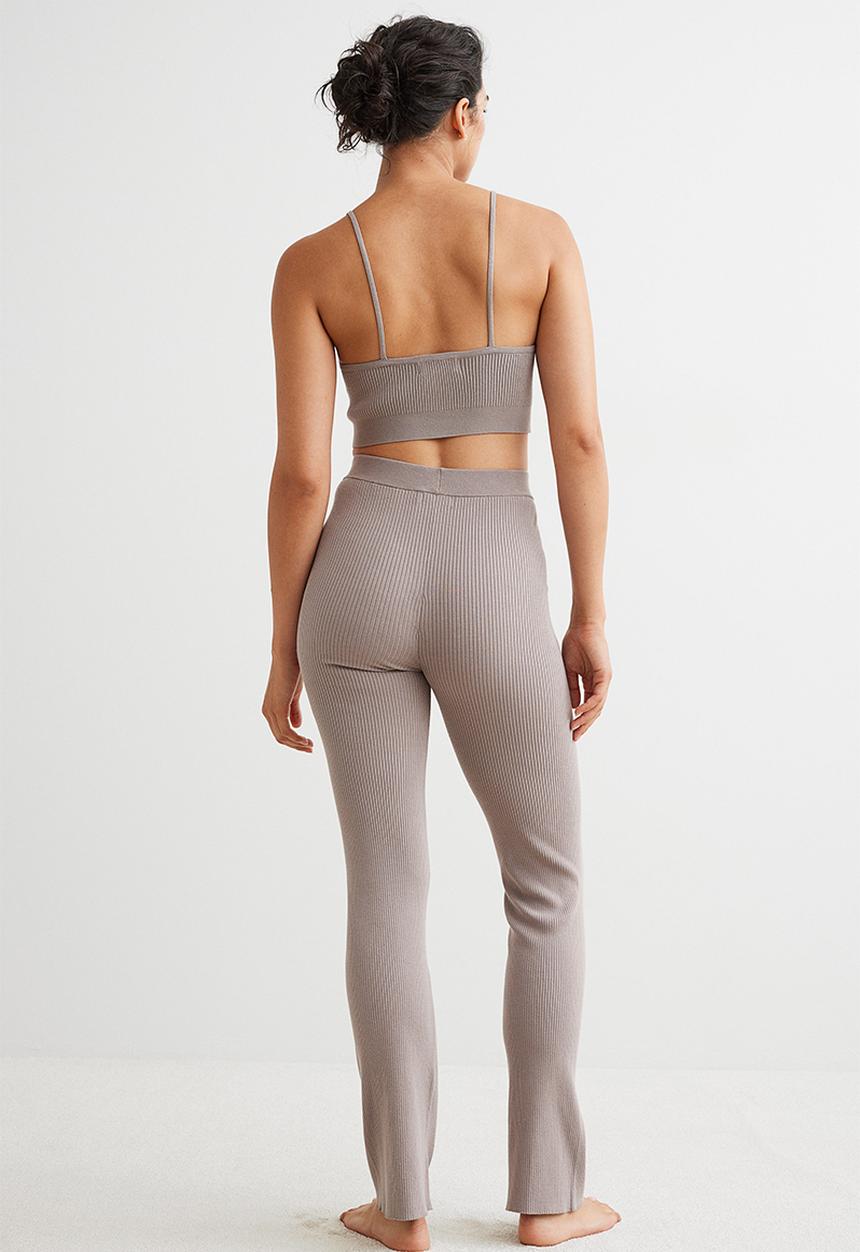 H&M - Ribbed flared trousers - mole