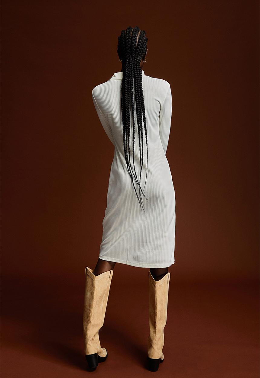 H&M - Long rib-knit dress - cream
