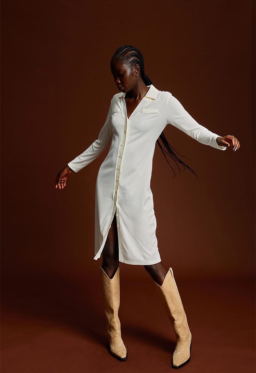 H&M - Long rib-knit dress - cream