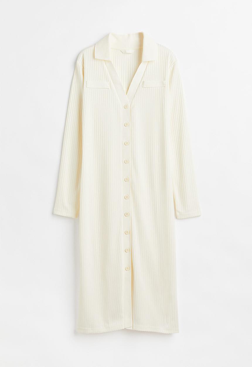 H&M - Long rib-knit dress - cream