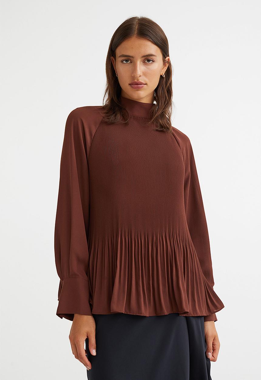 H&M - Pleated blouse - dark brown