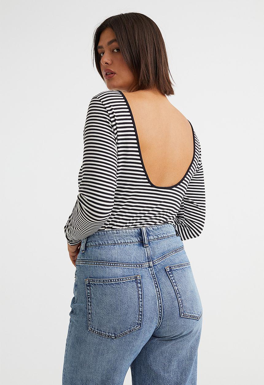 H&M - Low-backed jersey top - dark blue/white striped
