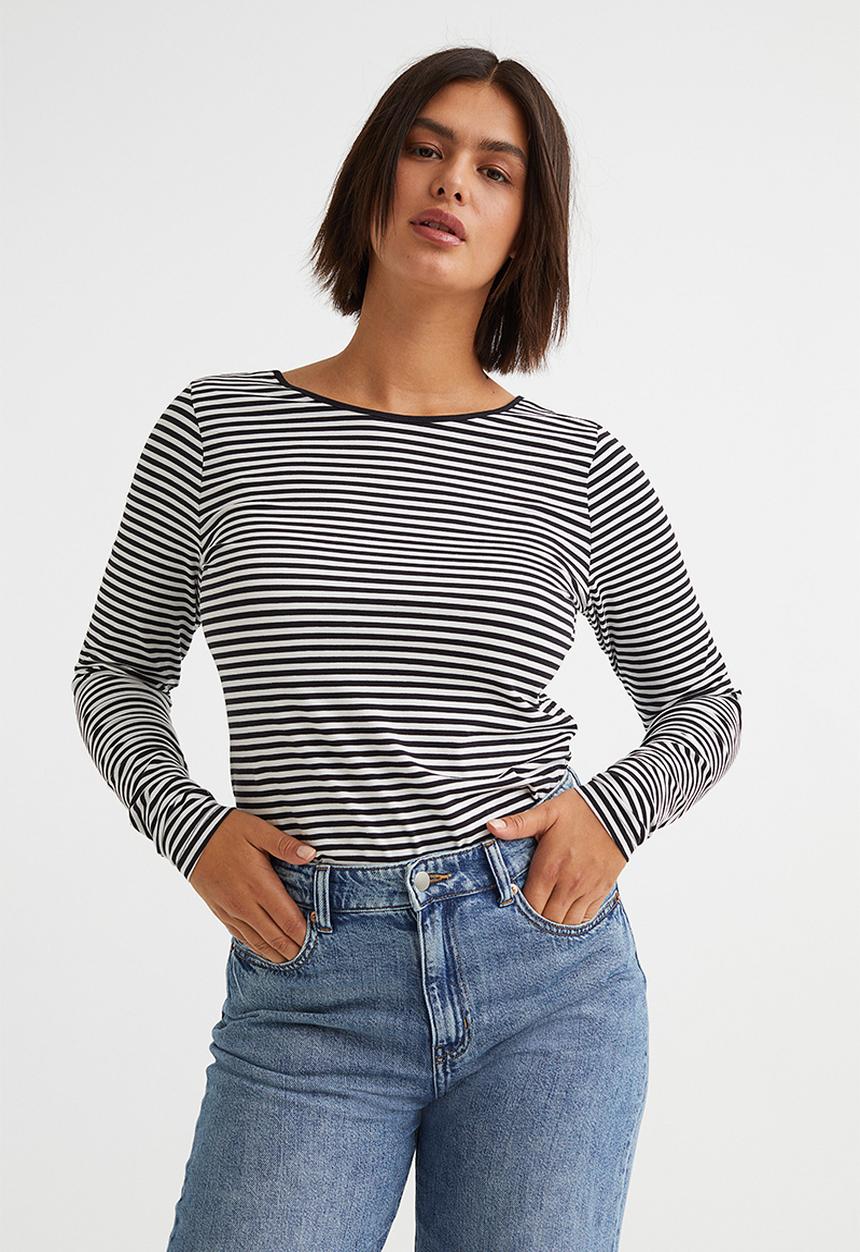 H&M - Low-backed jersey top - dark blue/white striped