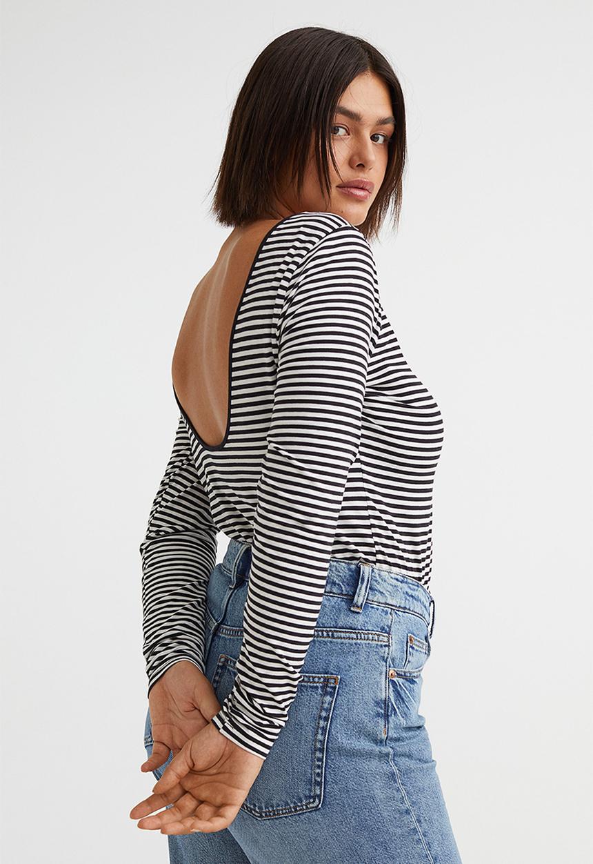 H&M - Low-backed jersey top - dark blue/white striped