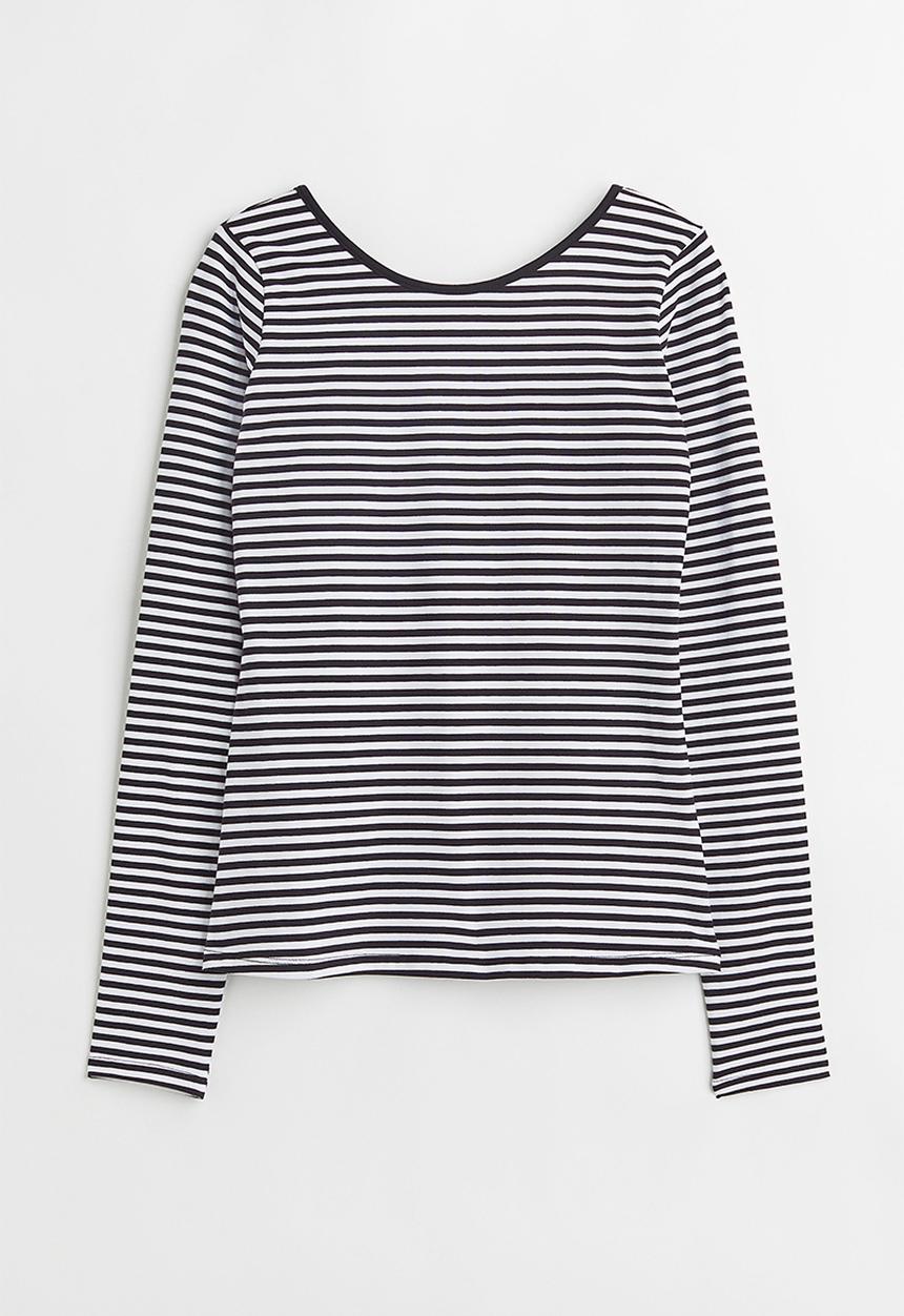 H&M - Low-backed jersey top - dark blue/white striped