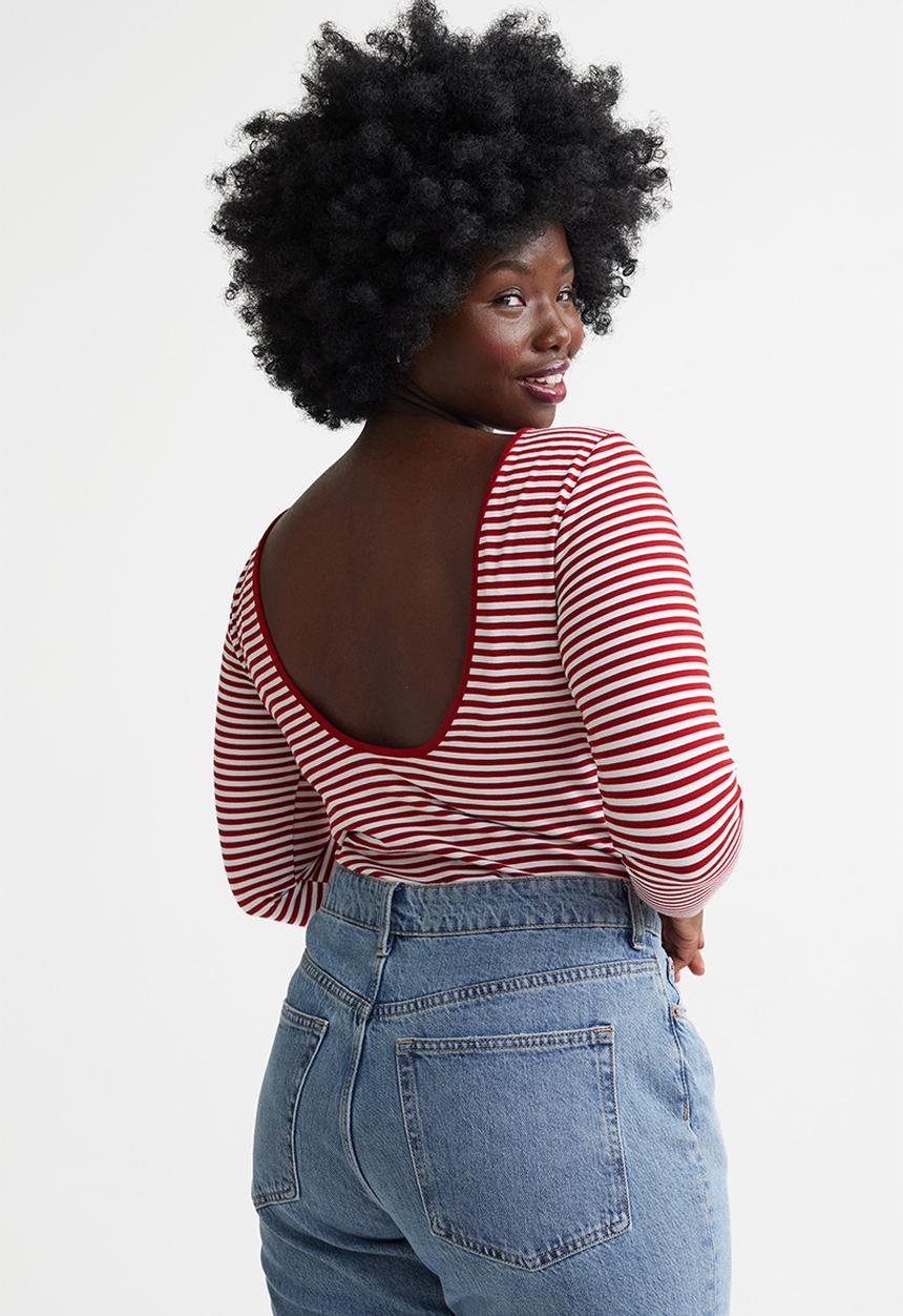 H&M - Low-backed jersey top - dark red/white striped