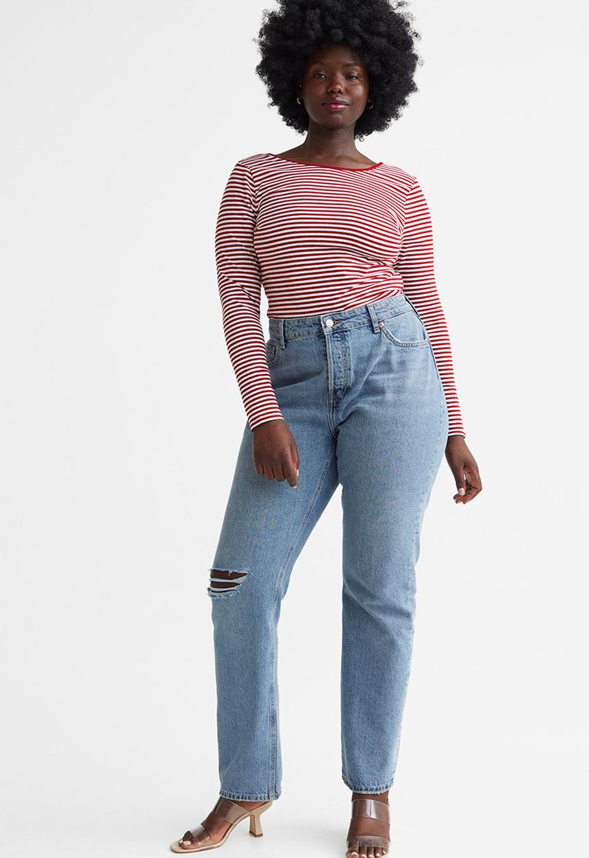 H&M - Low-backed jersey top - dark red/white striped