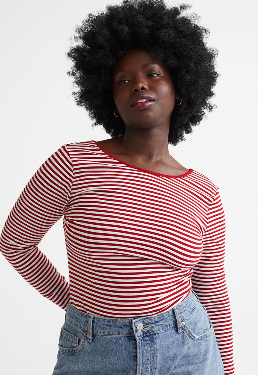 H&M - Low-backed jersey top - dark red/white striped