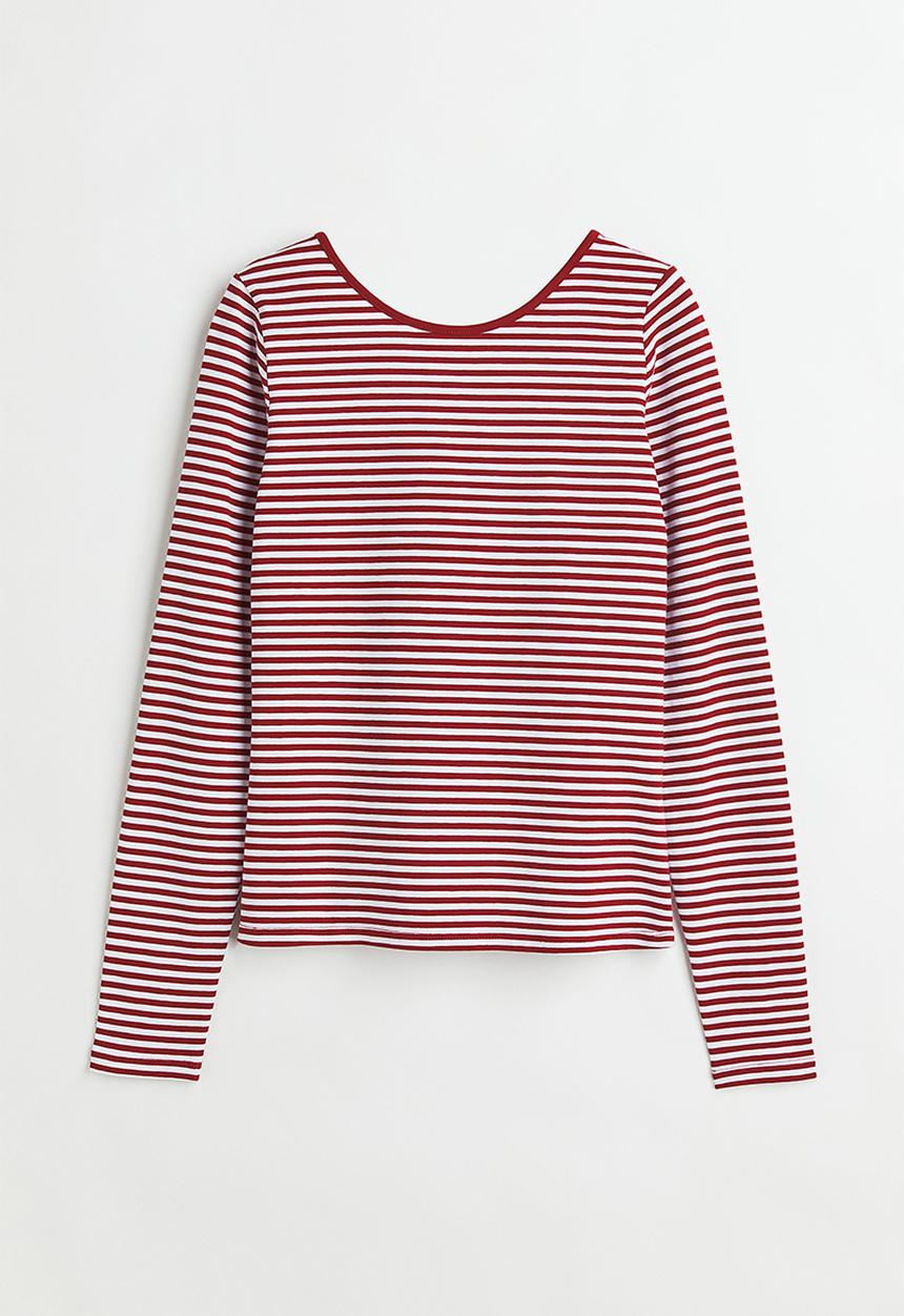 H&M - Low-backed jersey top - dark red/white striped