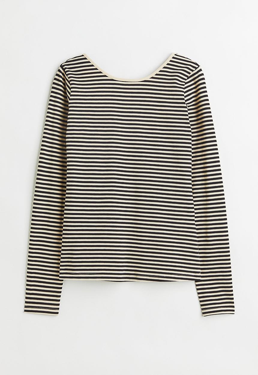 H&M - Low-backed jersey top - light beige/black striped
